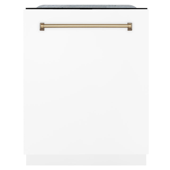 ZLINE Autograph Package - 48 In. Dual Fuel Range, Range Hood, Dishwasher in White Matte with Champagne Bronze Accents, 3AKP-RAWMRHDWM48-CB