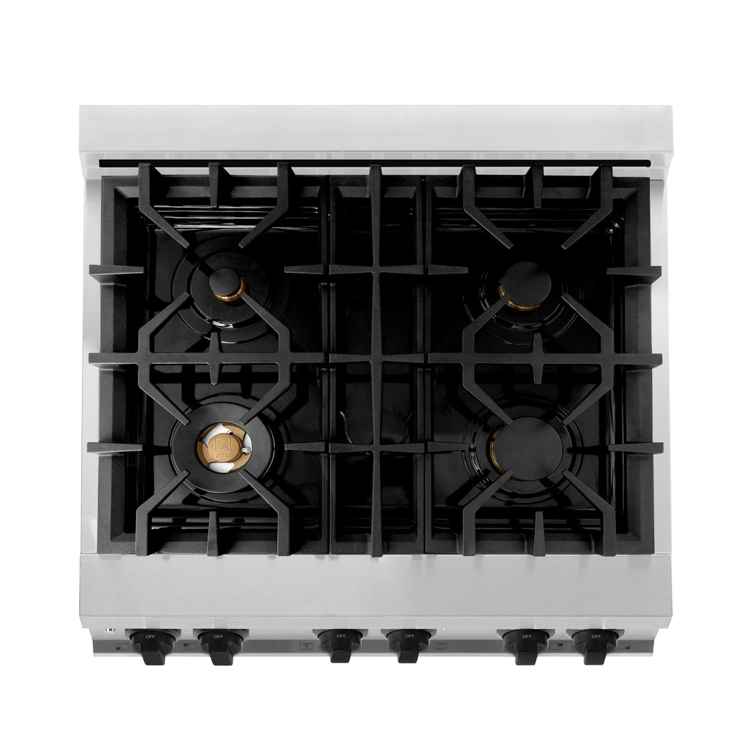 ZLINE Autograph Package - 30 In. Dual Fuel Range, Range Hood in Stainless Steel with Matte Black Accents, 2AKP-RARH30-MB