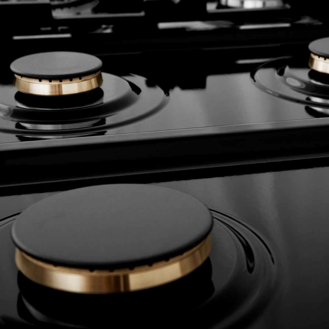 ZLINE Autograph Edition 36 In. Porcelain Rangetop with 6 Gas Burners in DuraSnow® Stainless Steel and Matte Black Accents, RTSZ-36-MB