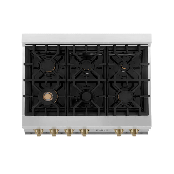 ZLINE Autograph Bronze Package - 36" Rangetop, 36" Range Hood, Dishwasher, Built-In Refrigerator, Microwave Oven, Wall Oven