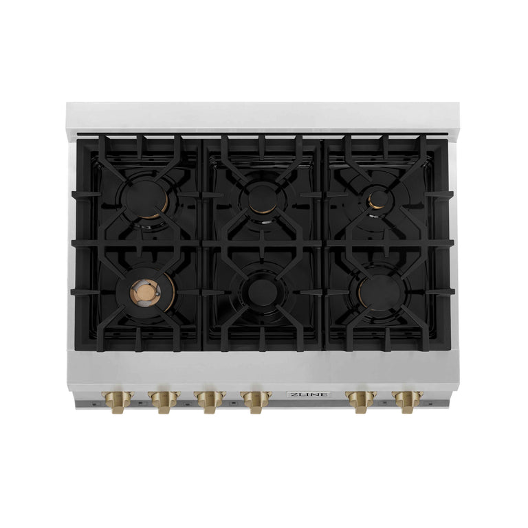 ZLINE Autograph Bronze Package - 36" Rangetop, 36" Range Hood, Dishwasher, Refrigerator with External Water and Ice Dispenser