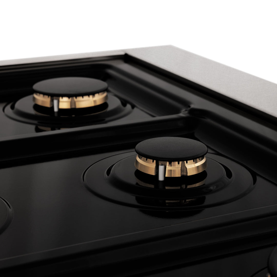 ZLINE Autograph Edition 36" Porcelain Rangetop with 6 Gas Burners in DuraSnow® Stainless Steel and Gold Accents, RTSZ-36-G