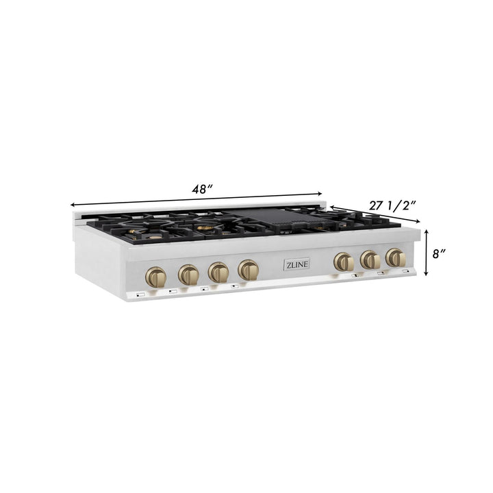 ZLINE Autograph Edition 48 In. Rangetop with 7 Gas Burners in Stainless Steel and Champagne Bronze Accents, RTZ-48-CB