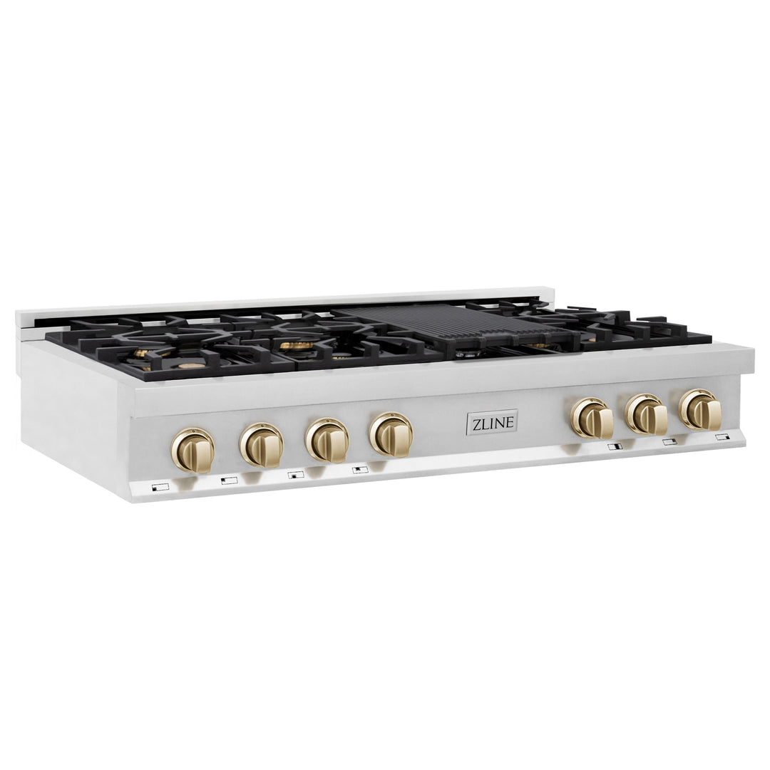 ZLINE Autograph Edition 48 in. Gas Rangetop in Stainless Steel and Gold Accents, RTZ-48-G