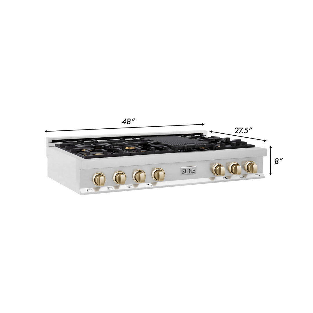 ZLINE Autograph Edition 48 in. Gas Rangetop in Stainless Steel and Gold Accents, RTZ-48-G