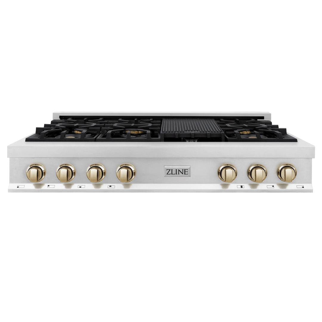 ZLINE Autograph Edition 48 in. Gas Rangetop in Stainless Steel and Gold Accents, RTZ-48-G