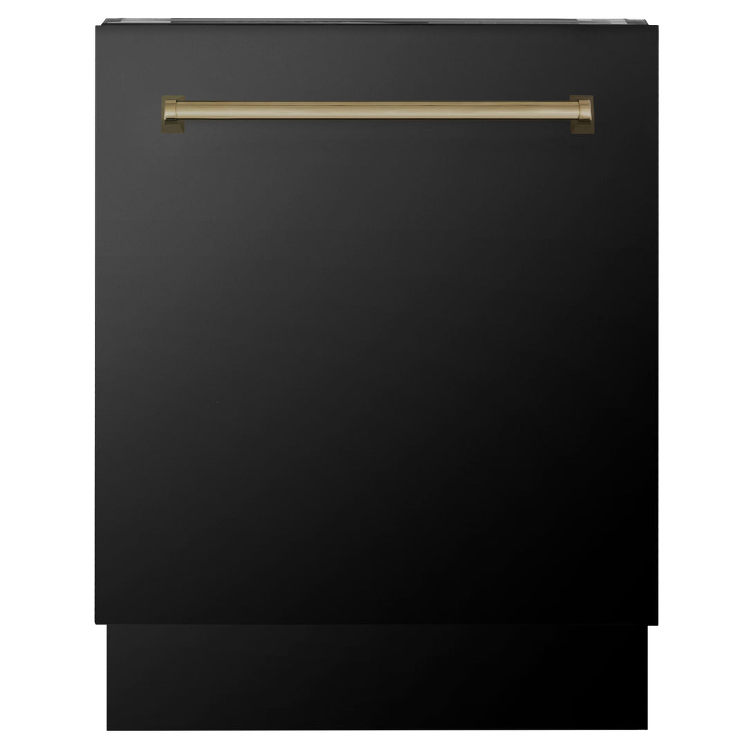 ZLINE Autograph Series 24 inch Tall Dishwasher in Black Stainless Steel with Champagne Bronze Handle, DWVZ-BS-24-CB