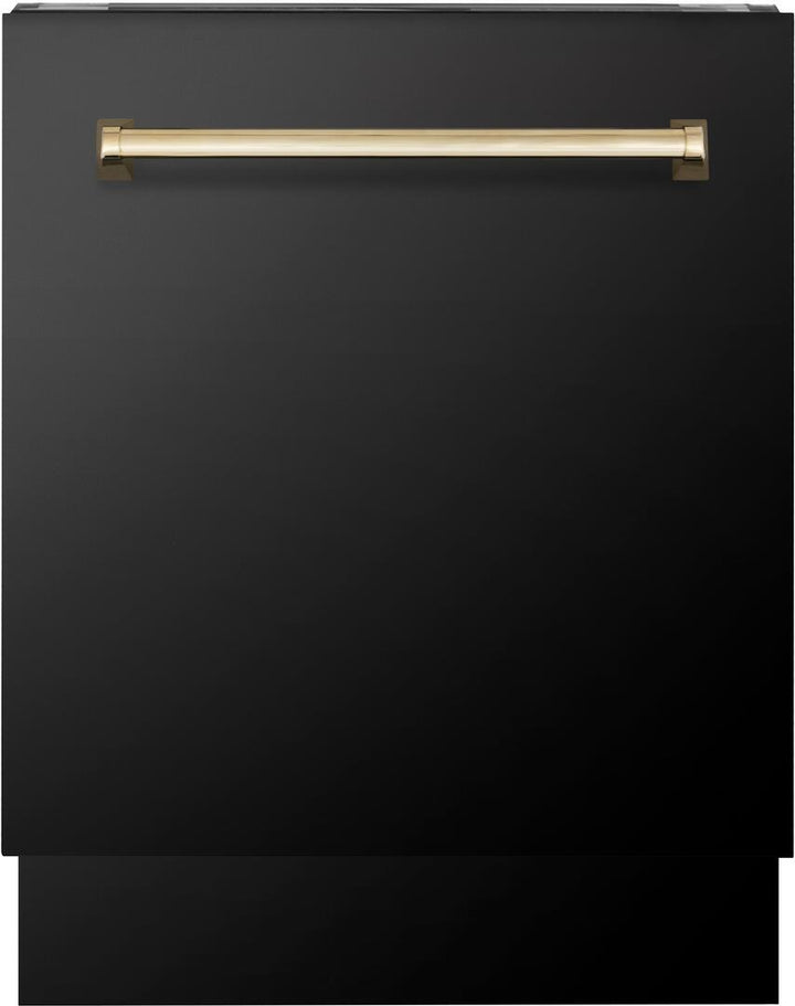 ZLINE Autograph Package - 36 In. Gas Range, Range Hood, Dishwasher in Black Stainless Steel with Champagne Bronze Accents, 3AKP-RGBRHDWV36-CB