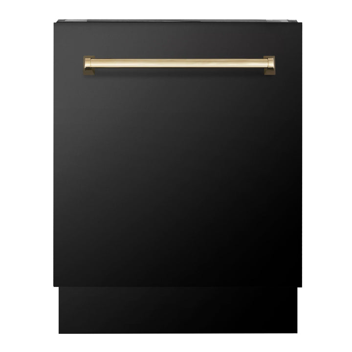 ZLINE Autograph Series 24 inch Tall Dishwasher in Black Stainless Steel with Gold Handle, DWVZ-BS-24-G