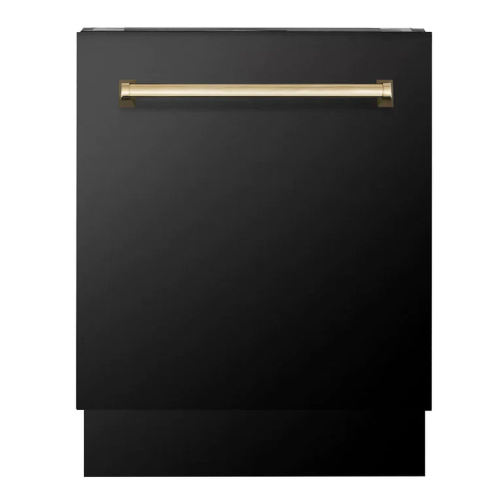 ZLINE Autograph Package - 48 In. Gas Range, Range Hood and Dishwasher in Black Stainless Steel with Gold Accents, 3AKPR-RGBRHDWV48-G