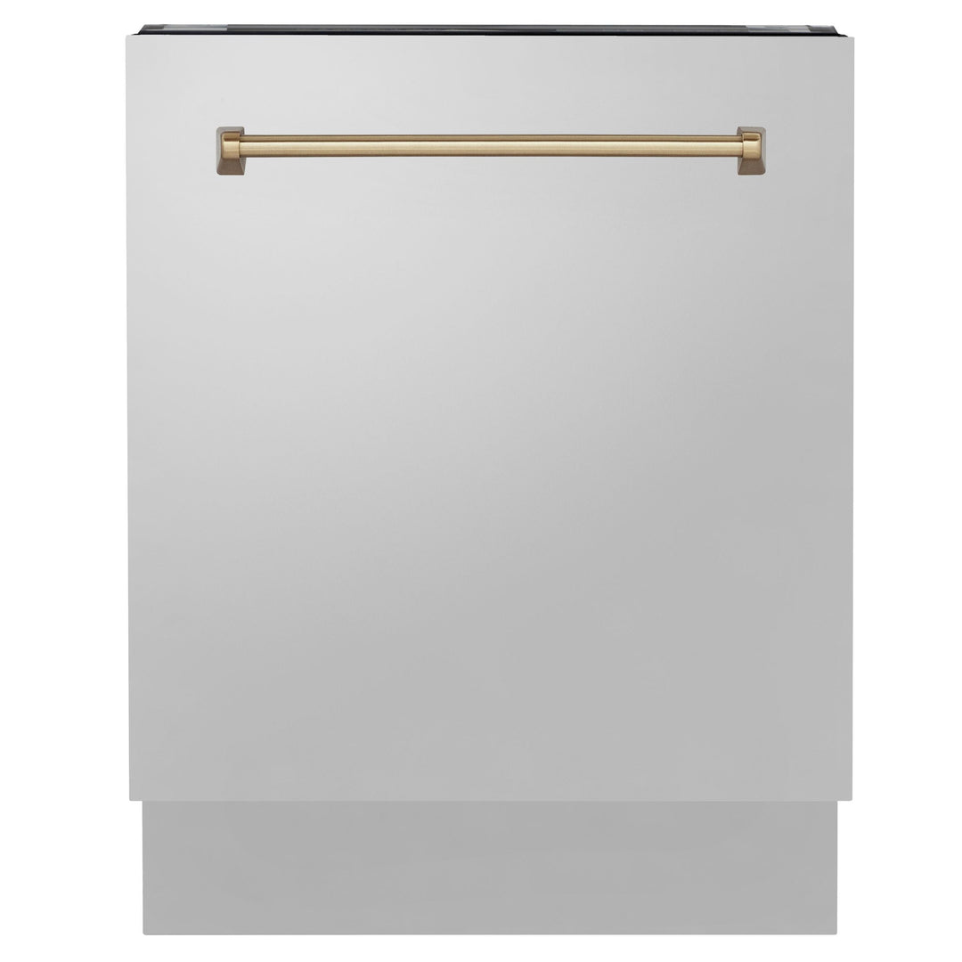 ZLINE Autograph Series 24 inch Tall Dishwasher in Stainless Steel with Champagne Bronze Handle, DWVZ-304-24-CB