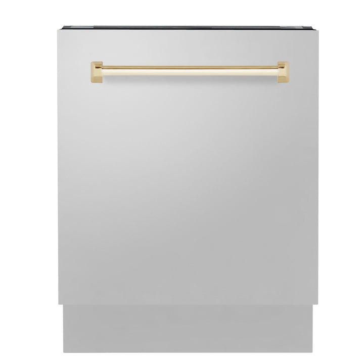 ZLINE Autograph Series 24 inch Tall Dishwasher in Stainless Steel with Gold Handle, DWVZ-304-24-G