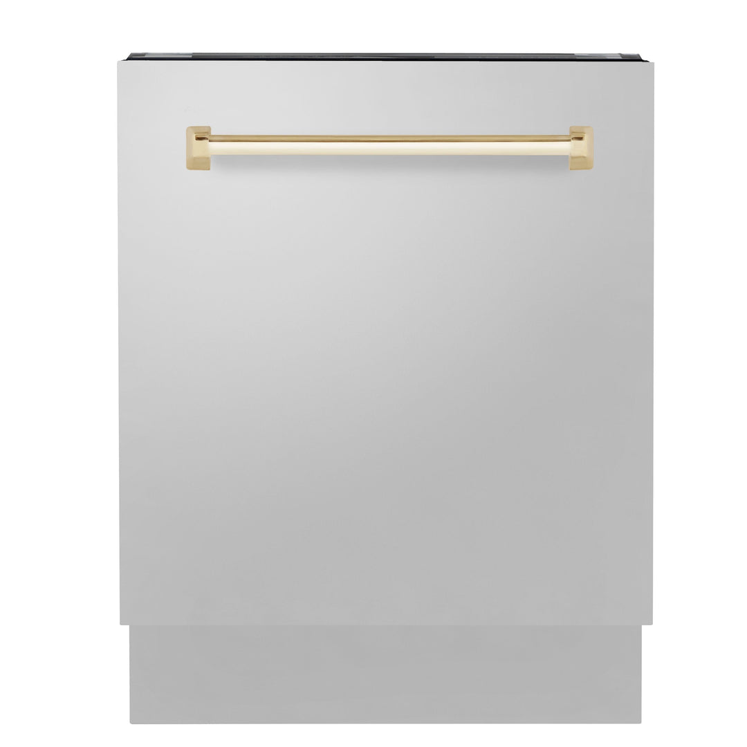 ZLINE Autograph Gold Package - 48" Rangetop, 48" Range Hood, Dishwasher, Refrigerator with External Water and Ice Dispenser