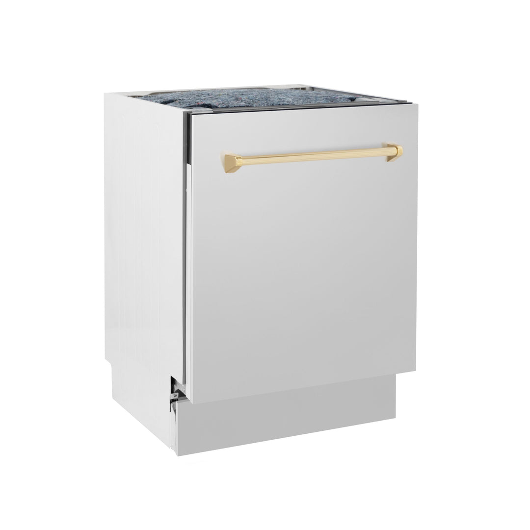 ZLINE Autograph Gold Package - 48" Rangetop, 48" Range Hood, Dishwasher, Refrigerator, Microwave Drawer