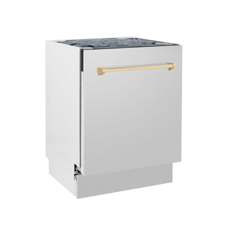 ZLINE Autograph Gold Package - 36" Rangetop, 36" Range Hood, Dishwasher, Refrigerator, Microwave Drawer