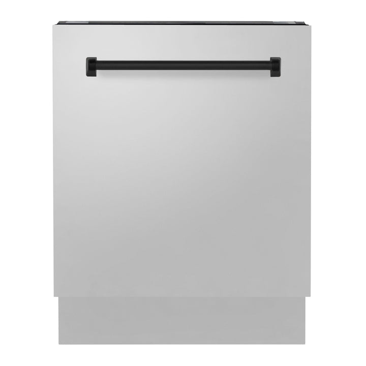 ZLINE Autograph Matte Black Package - 36" Rangetop, 36" Range Hood, Dishwasher, Refrigerator with External Water and Ice Dispenser, Microwave Oven