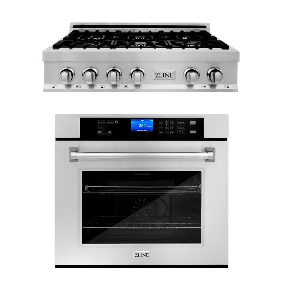 ZLINE Kitchen and Bath Kitchen Appliance Package with 36 in. Stainless Steel Rangetop and 30 in. Single Wall Oven, 2KP-RTAWS36