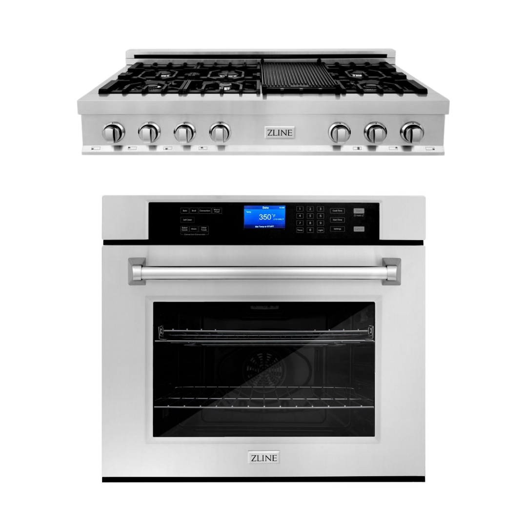 ZLINE Kitchen Appliance Package with 48 in. Stainless Steel Rangetop and 30 in. Single Wall Oven, 2KP-RTAWS48