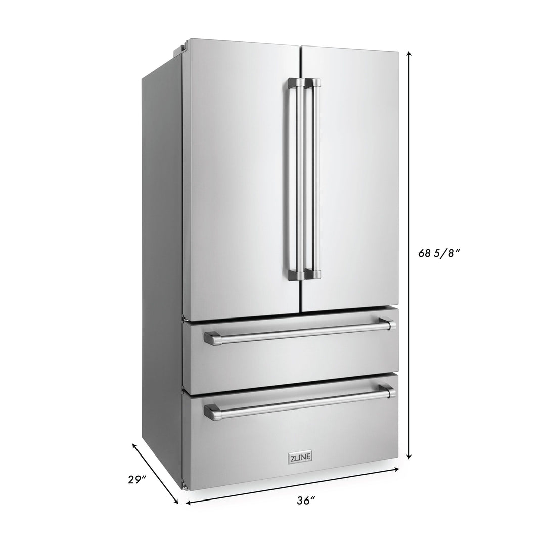 ZLINE 4-Piece Appliance Package - 48 In. Rangetop, Range Hood, Refrigerator, and Double Wall Oven in Stainless Steel, 4KPR-RTRH48-AWD