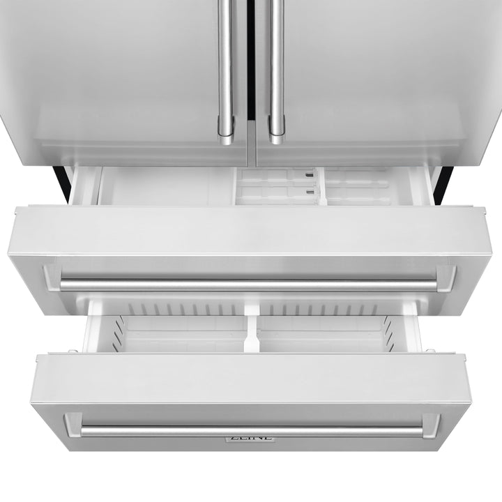 ZLINE 4-Piece Appliance Package - 48 In. Rangetop, Range Hood, Refrigerator, and Double Wall Oven in Stainless Steel, 4KPR-RTRH48-AWD