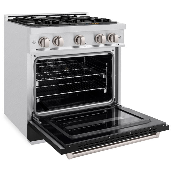 ZLINE 30" 4.2 cu. ft. Classic Dual Fuel Range with 4 Burners in DuraSnow® Stainless Steel with Black Matte Door, CDRS-BLM-30