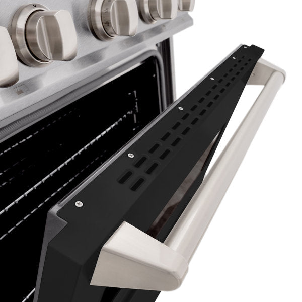 ZLINE 30" 4.2 cu. ft. Classic Dual Fuel Range with 4 Burners in DuraSnow® Stainless Steel with Black Matte Door, CDRS-BLM-30