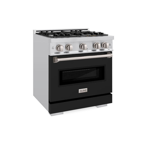 ZLINE 30" 4.2 cu. ft. Classic Dual Fuel Range with 4 Burners in Stainless Steel with Black Matte Door, CDR-BLM-30