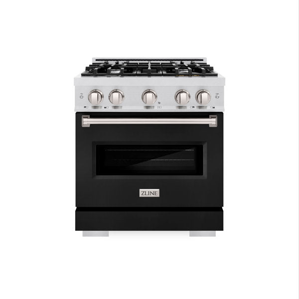 ZLINE 30" 4.2 cu. ft. Classic Dual Fuel Range with 4 Burners in DuraSnow® Stainless Steel with Black Matte Door, CDRS-BLM-30