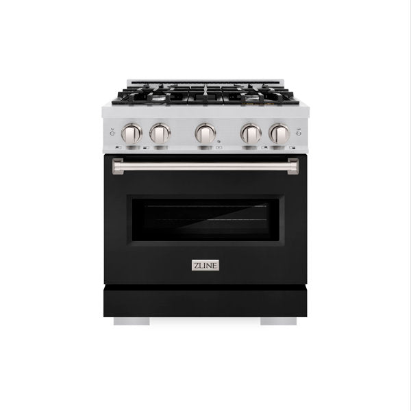 ZLINE 30" 4.2 cu. ft. Classic Dual Fuel Range with 4 Burners in Stainless Steel with Black Matte Door, CDR-BLM-30
