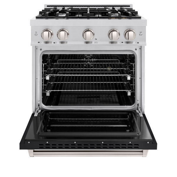 ZLINE 30" 4.2 cu. ft. Classic Dual Fuel Range with 4 Burners in Stainless Steel with Black Matte Door, CDR-BLM-30
