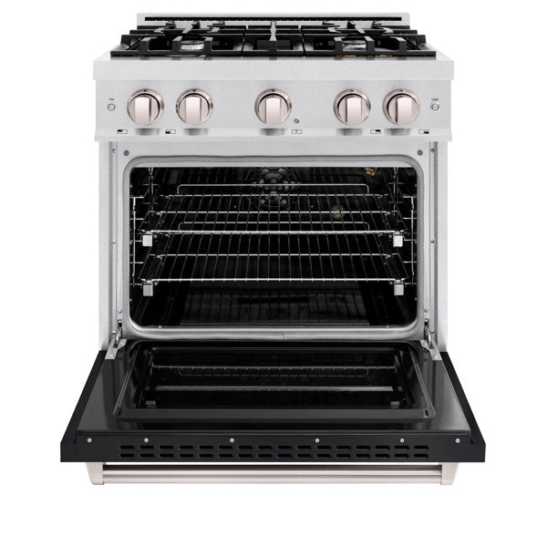 ZLINE 30" 4.2 cu. ft. Classic Gas Range with 4 Burners in DuraSnow® Stainless Steel with Black Matte Door, CGRS-BLM-30