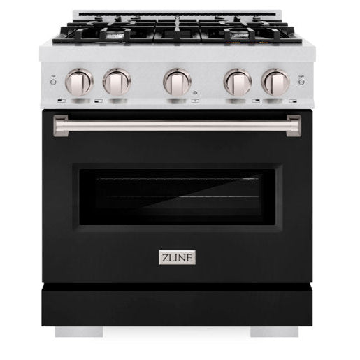 ZLINE 30" 4.2 cu. ft. Classic Gas Range with 4 Burners in DuraSnow® Stainless Steel with Black Matte Door, CGRS-BLM-30