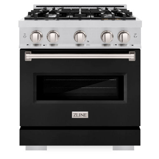 ZLINE 30" 4.2 cu. ft. Classic Gas Range with 4 Burners in Stainless Steel with Black Matte Door, CGR-BLM-30