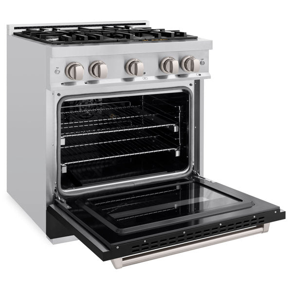 ZLINE 30" 4.2 cu. ft. Classic Gas Range with 4 Burners in Stainless Steel with Black Matte Door, CGR-BLM-30