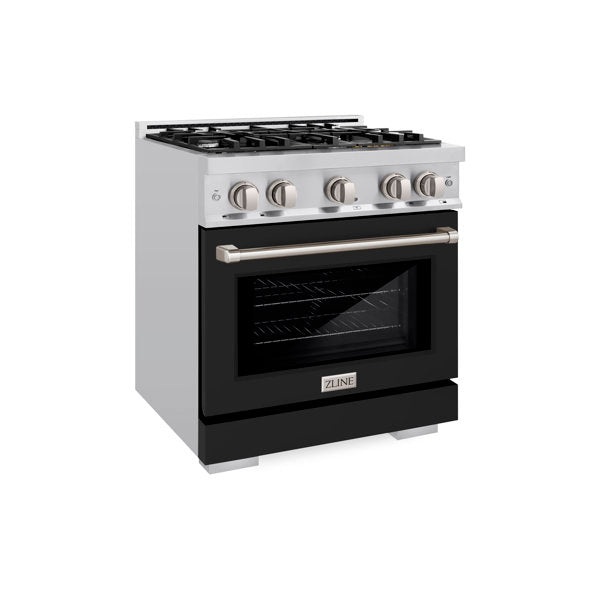 ZLINE 30" 4.2 cu. ft. Select Gas Range with 4 Burners in Stainless Steel with Black Matte Door, HGR-BLM-30