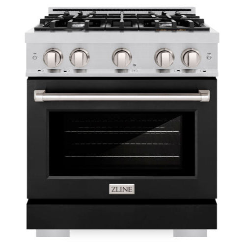 ZLINE 30" 4.2 cu. ft. Select Gas Range with 4 Burners in Stainless Steel with Black Matte Door, HGR-BLM-30