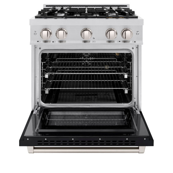 ZLINE 30" 4.2 cu. ft. Select Gas Range with 4 Burners in Stainless Steel with Black Matte Door, HGR-BLM-30