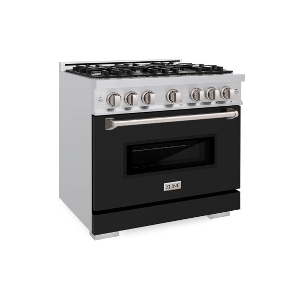 ZLINE 36" 5.2 cu. ft. Classic Dual Fuel Range with 6 Burners in Stainless Steel with Black Matte Door, CDR-BLM-36