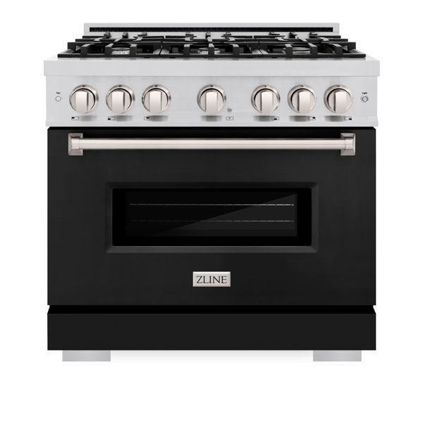 ZLINE 36" 5.2 cu. ft. Classic Dual Fuel Range with 6 Burners in Stainless Steel with Black Matte Door, CDR-BLM-36
