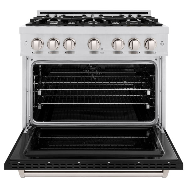 ZLINE 36" 5.2 cu. ft. Classic Dual Fuel Range with 6 Burners in Stainless Steel with Black Matte Door, CDR-BLM-36