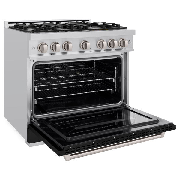 ZLINE 36" 5.2 cu. ft. Classic Dual Fuel Range with 6 Burners in Stainless Steel with Black Matte Door, CDR-BLM-36