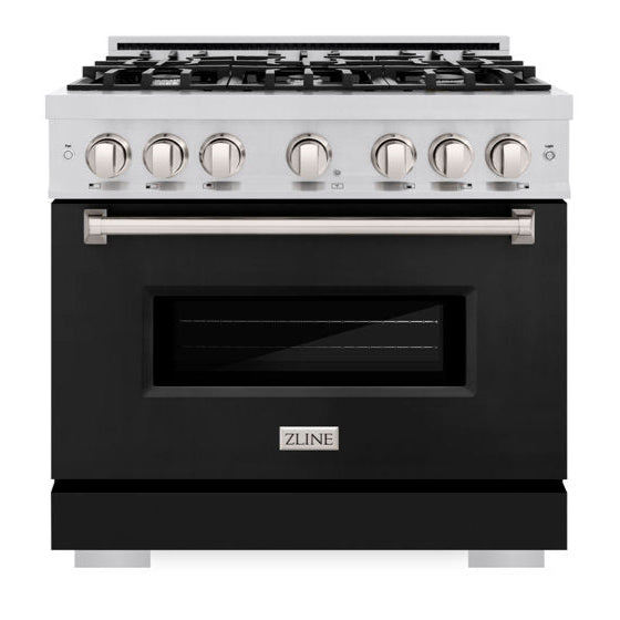 ZLINE 36" 5.2 cu. ft. Classic Gas Range with 6 Burners in Stainless Steel with Black Matte Door, CGR-BLM-36
