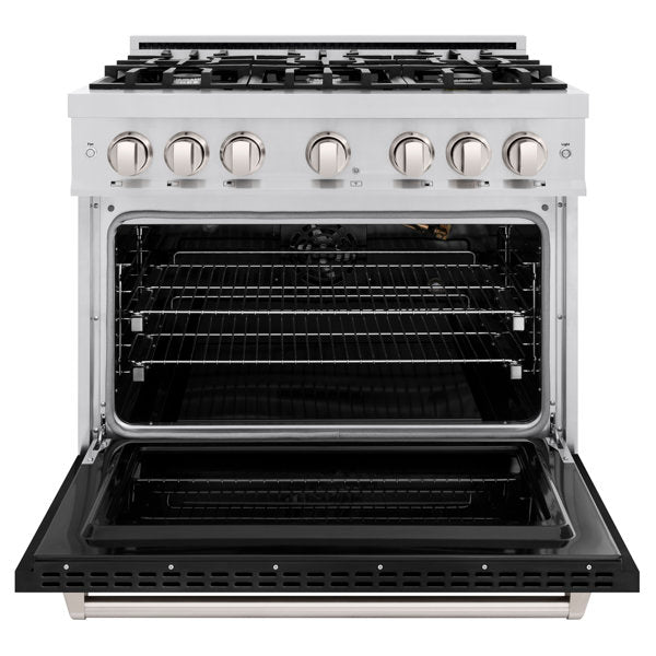 ZLINE 36" 5.2 cu. ft. Classic Gas Range with 6 Burners in Stainless Steel with Black Matte Door, CGR-BLM-36