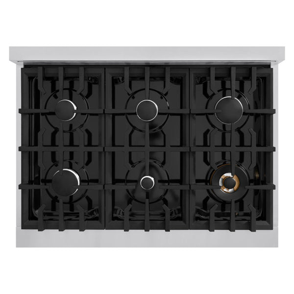 ZLINE 36" 5.2 cu. ft. Classic Gas Range with 6 Burners in Stainless Steel with Black Matte Door, CGR-BLM-36