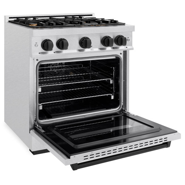 ZLINE Autograph 30" 4.2 cu. ft. Classic Gas Range with 4 Burners in DuraSnow® Stainless Steel and Matte Black Accents, CGRSZ-30-MB