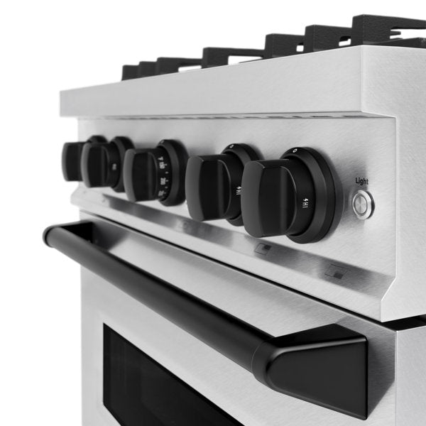 ZLINE Autograph 30" 4.2 cu. ft. Classic Gas Range with 4 Burners in DuraSnow® Stainless Steel and Matte Black Accents, CGRSZ-30-MB