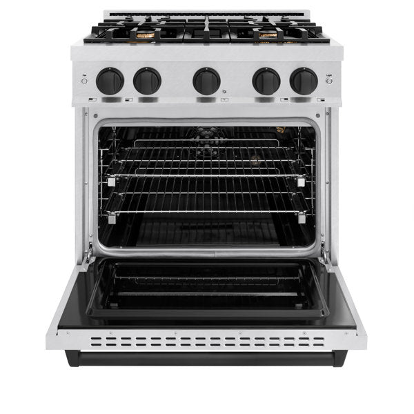 ZLINE Autograph 30" 4.2 cu. ft. Classic Gas Range with 4 Burners in DuraSnow® Stainless Steel and Matte Black Accents, CGRSZ-30-MB
