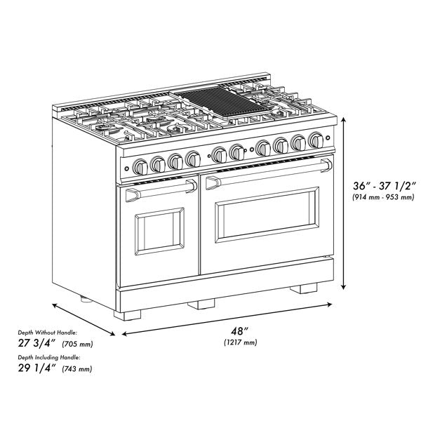 ZLINE Autograph 48" 6.7 cu. ft. Classic Double Oven Gas Range with 8 Burners in DuraSnow® Stainless Steel and Matte Black Accents, CGRSZ-48-MB