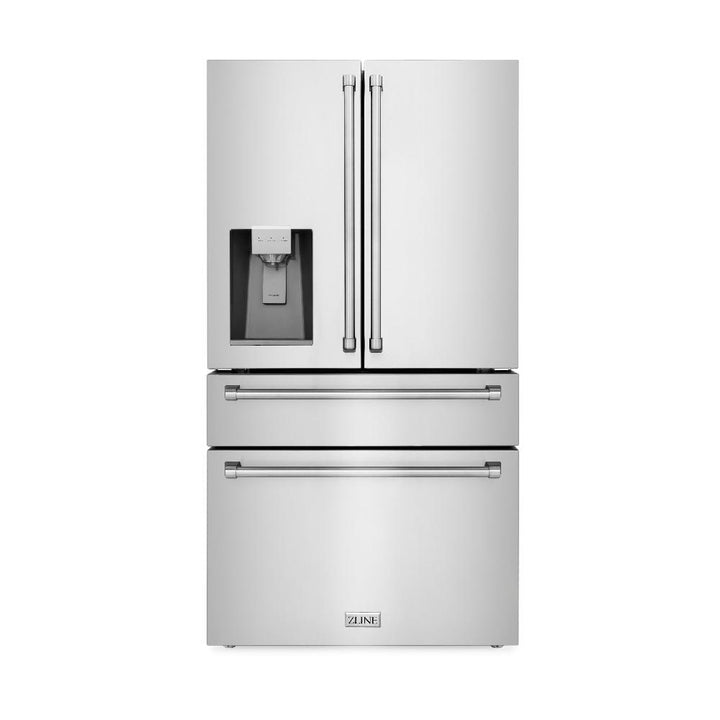 ZLINE 36 in. 21.6 cu. ft. Counter‑Depth French Door Refrigerator with Water and Ice Dispenser – Fingerprint‑Resistant Stainless Steel (RFM‑W‑36)