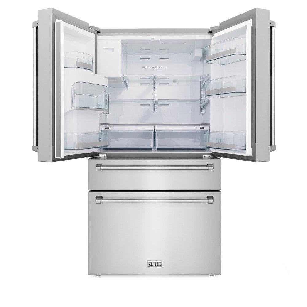 ZLINE 36 in. 21.6 cu. ft. Counter‑Depth French Door Refrigerator with Water and Ice Dispenser – Fingerprint‑Resistant Stainless Steel (RFM‑W‑36)